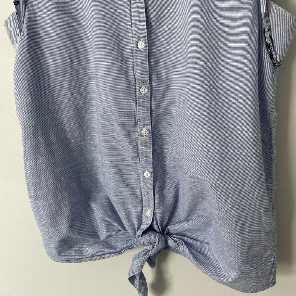 Sleeveless Front Tie Tank Womens XS Blue Stripe Top Western Rodeo Stampede EUC - Picture 4 of 9
